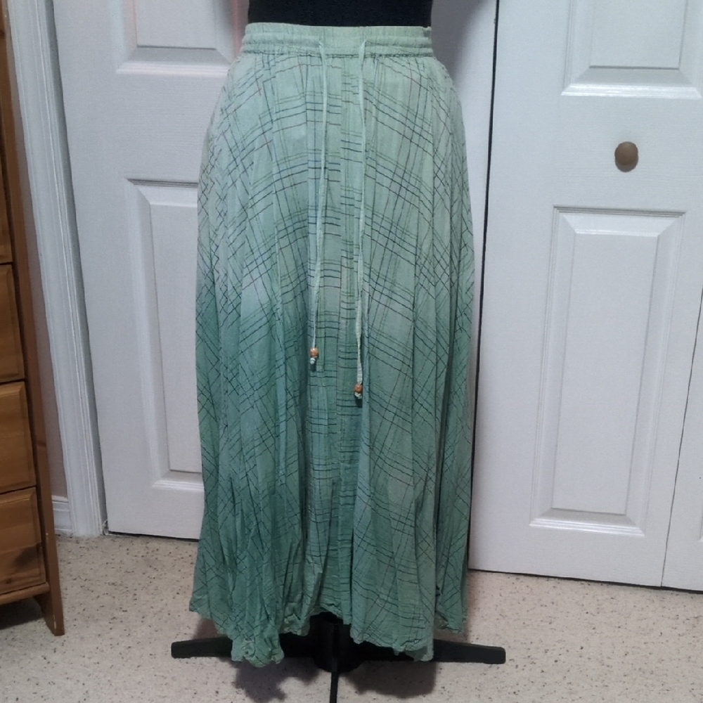 Chic Mint Green Plaid Maxi Skirt